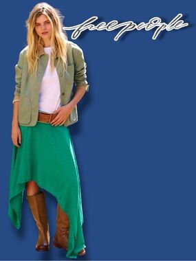 EUC Free-est Indigo Sweater Asymmetrical Skirt in Vivid Green. Size Small